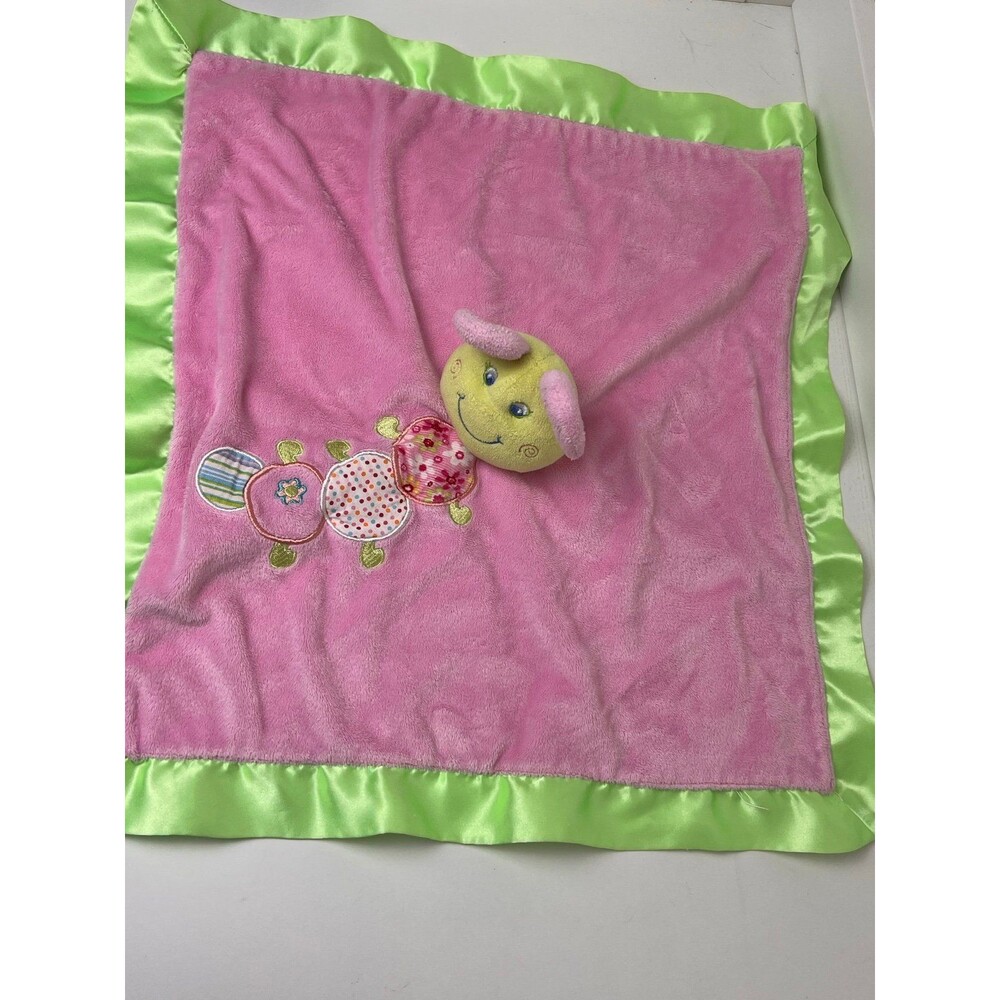 Mary Meyer Baby Caterpillar Pink Plush Green Satin Girl Security Blanket Lovey